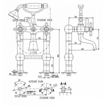 Смеситель для ванны Rav Slezak (Рав Слезак) Morava MK850.5/2Z, золото