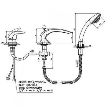 Смеситель на борт ванны Rav Slezak (Рав Слезак) Dunaj D472.5S, хром