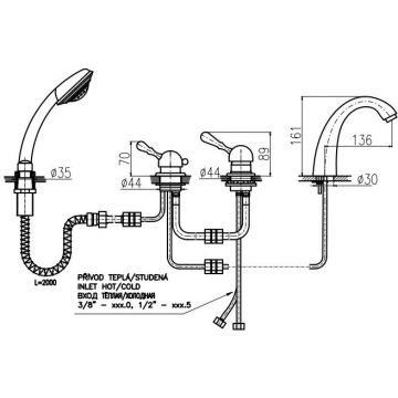 Смеситель на борт ванны Rav Slezak (Рав Слезак) Labe L076.5PSM, бронза