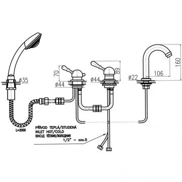 Смеситель на борт ванны Rav Slezak (Рав Слезак) Labe L562.5PSM, бронза