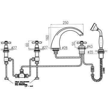 Смеситель на борт ванны Rav Slezak (Рав Слезак) Morava MK169.5PSM, бронза
