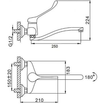 Смеситель для кухни настенный с хирургической ручкой D-Lin (Д-Лин) D141427, хром
