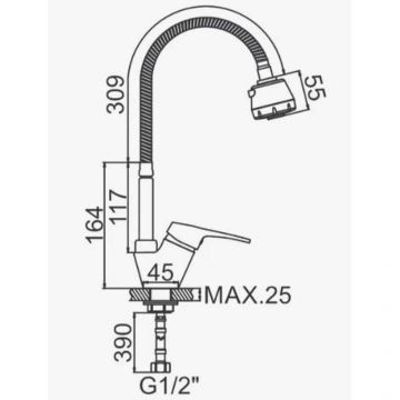 Смеситель для кухни с гибким изливом D-Lin (Д-Лин) D150302-T, хром
