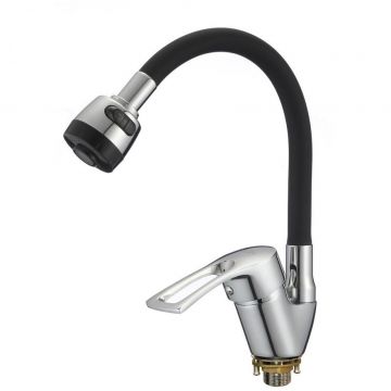 Смеситель для кухни с гибким изливом D-Lin (Д-Лин) D150422-1T, хром/черный