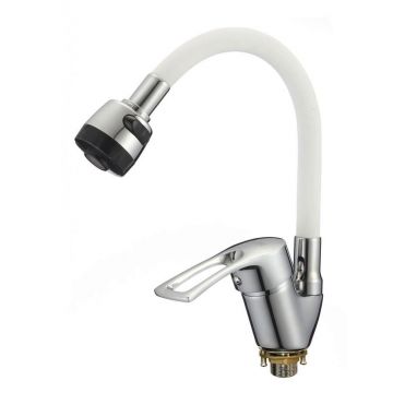 Смеситель для кухни с гибким изливом D-Lin (Д-Лин) D150422-3T, хром/белый