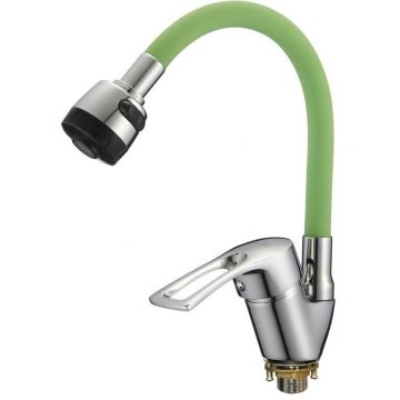 Смеситель для кухни с гибким изливом D-Lin (Д-Лин) D150422-5T, хром/зеленый