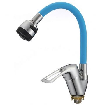 Смеситель для кухни с гибким изливом D-Lin (Д-Лин) D150422-6T, хром/синий