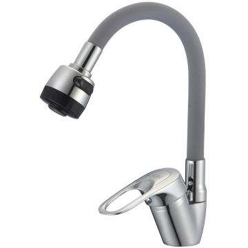 Смеситель для кухни с гибким изливом D-Lin (Д-Лин) D150628-2T, хром/серый