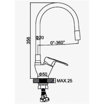 Смеситель для кухни с гибким изливом D-Lin (Д-Лин) D150628-4C, хром/красный