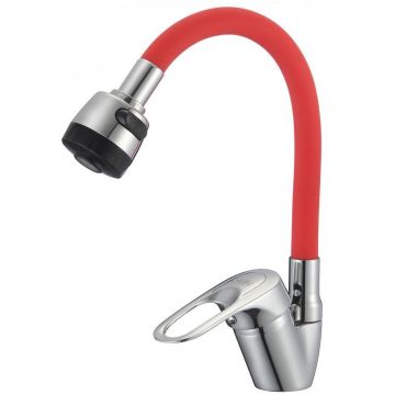 Смеситель для кухни с гибким изливом D-Lin (Д-Лин) D150628-4T, хром/красный