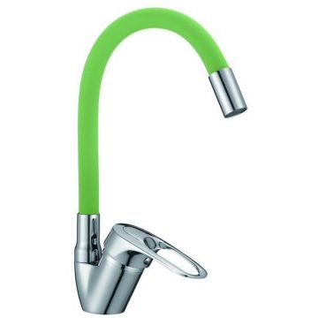 Смеситель для кухни с гибким изливом D-Lin (Д-Лин) D150628-5C, хром/зеленый