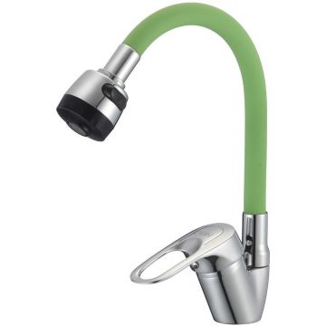 Смеситель для кухни с гибким изливом D-Lin (Д-Лин) D150628-5T, хром/зеленый