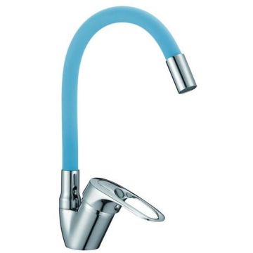 Смеситель для кухни с гибким изливом D-Lin (Д-Лин) D150628-6C, хром/синий
