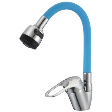 Смеситель для кухни с гибким изливом D-Lin (Д-Лин) D150628-6T, хром/синий