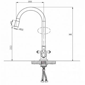 Смеситель для кухни с гибким изливом D-Lin (Д-Лин) D153807-1, хром/черный