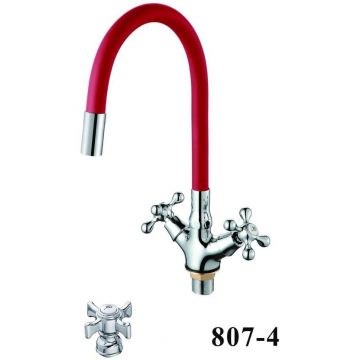 Смеситель для кухни с гибким изливом D-Lin (Д-Лин) D153807-4, хром/красный