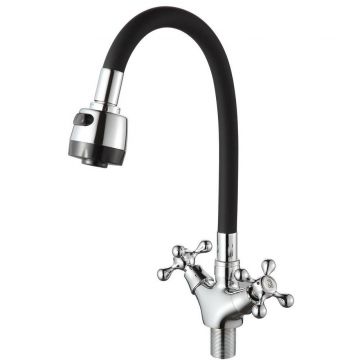 Смеситель для кухни с гибким изливом D-Lin (Д-Лин) D153810-1T, хром/черный
