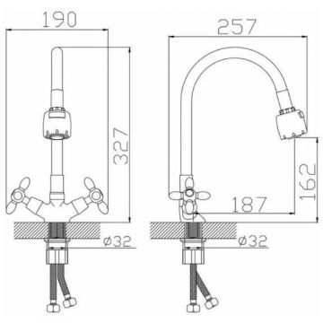 Смеситель для кухни с гибким изливом D-Lin (Д-Лин) D153810-1T, хром/черный