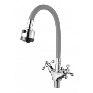 Смеситель для кухни с гибким изливом D-Lin (Д-Лин) D153810-2T, хром/серый