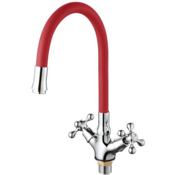 Смеситель для кухни с гибким изливом D-Lin (Д-Лин) D153810-4, хром/красный