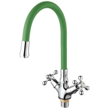 Смеситель для кухни с гибким изливом D-Lin (Д-Лин) D153810-5, хром/зеленый