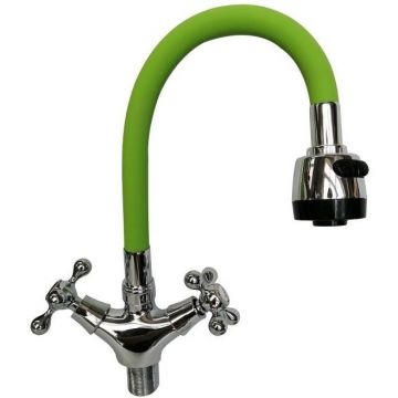 Смеситель для кухни с гибким изливом D-Lin (Д-Лин) D153810-5T, хром/зеленый