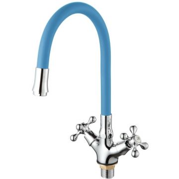 Смеситель для кухни с гибким изливом D-Lin (Д-Лин) D153810-6, хром/синий