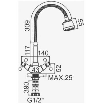 Смеситель для кухни с гибким изливом D-Lin (Д-Лин) D153819-T, хром