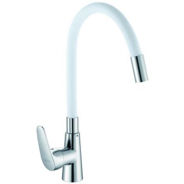 Смеситель для кухни с гибким изливом D-Lin (Д-Лин) D155302-3, хром/белый