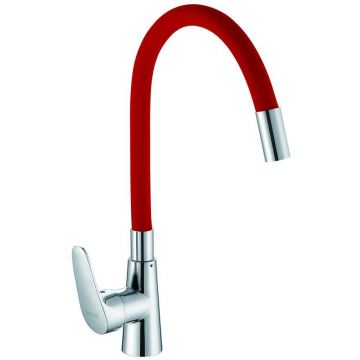 Смеситель для кухни с гибким изливом D-Lin (Д-Лин) D155302-4, хром/красный
