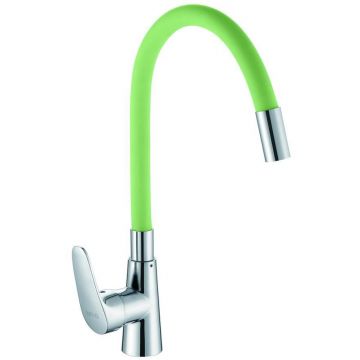 Смеситель для кухни с гибким изливом D-Lin (Д-Лин) D155302-5, хром/зеленый