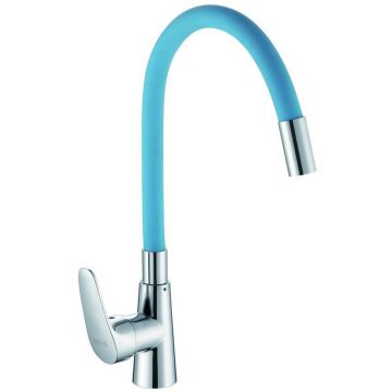 Смеситель для кухни с гибким изливом D-Lin (Д-Лин) D155302-6, хром/синий