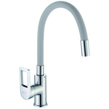 Смеситель для кухни с гибким изливом D-Lin (Д-Лин) D155308-2, хром/серый