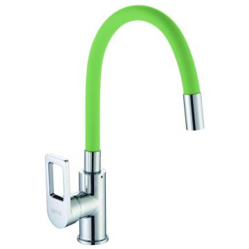 Смеситель для кухни с гибким изливом D-Lin (Д-Лин) D155308-5, хром/зеленый