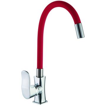 Смеситель для кухни с гибким изливом D-Lin (Д-Лин) D155318-4, хром/красный