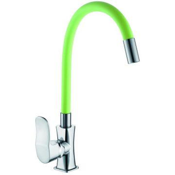 Смеситель для кухни с гибким изливом D-Lin (Д-Лин) D155318-5, хром/зеленый