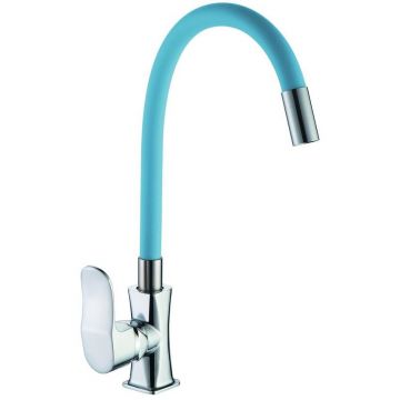 Смеситель для кухни с гибким изливом D-Lin (Д-Лин) D155318-6, хром/синий