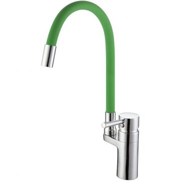 Смеситель для кухни с гибким изливом D-Lin (Д-Лин) D157315-5, хром/зеленый