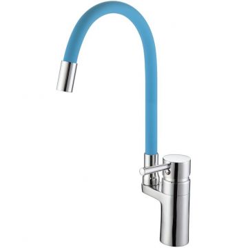 Смеситель для кухни с гибким изливом D-Lin (Д-Лин) D157315-6, хром/синий