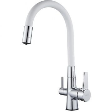 Смеситель для кухни с подключением фильтра для воды D-Lin (Д-Лин) D159317-3, хром/белый