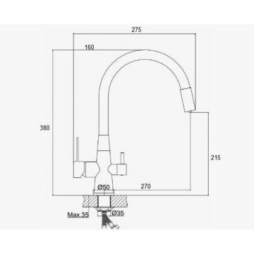 Смеситель для кухни с подключением фильтра для воды D-Lin (Д-Лин) D159317-4H, сатин/серый