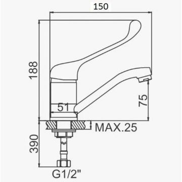 Смеситель для кухни с хирургической ручкой D-Lin (Д-Лин) D151427, хром