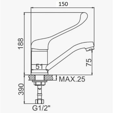 Смеситель для кухни с хирургической ручкой D-Lin (Д-Лин) D151427-6, хром