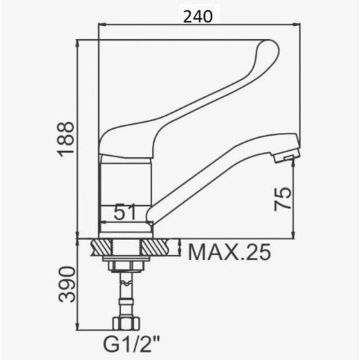 Смеситель для кухни с хирургической ручкой D-Lin (Д-Лин) D154427-6, хром