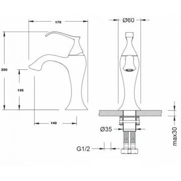 Смеситель для раковины Bronze de Luxe (Бронз Де Люкс) Pure A9143, хром