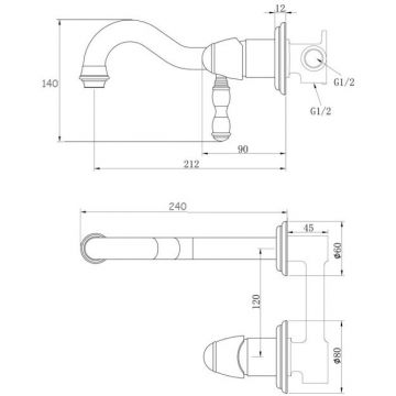 Смеситель для раковины настенный Bronze de Luxe (Бронз Де Люкс) Tiffany 1920CR, хром