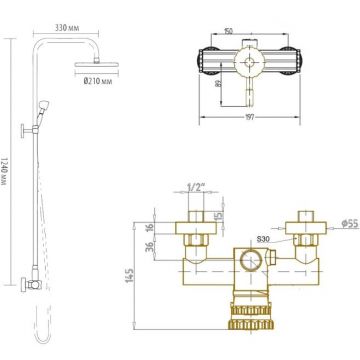 Душевая система Bronze de Luxe Windsor 10118/1F, бронза