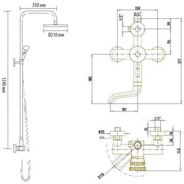 Душевая система Bronze de Luxe Windsor 10120F, бронза