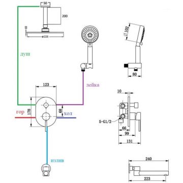 Душевая система встраиваемая Bronze de Luxe (Бронз Де Люкс) Scandi 14582/1BR, бронза