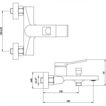 Смеситель для ванны Bronze de Luxe (Бронз Де Люкс) Element EL03GB, матовое золото/черный
